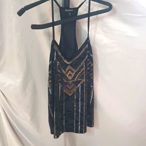 EXPRESS GOLD/BLK SEQUINED TOP sizeL